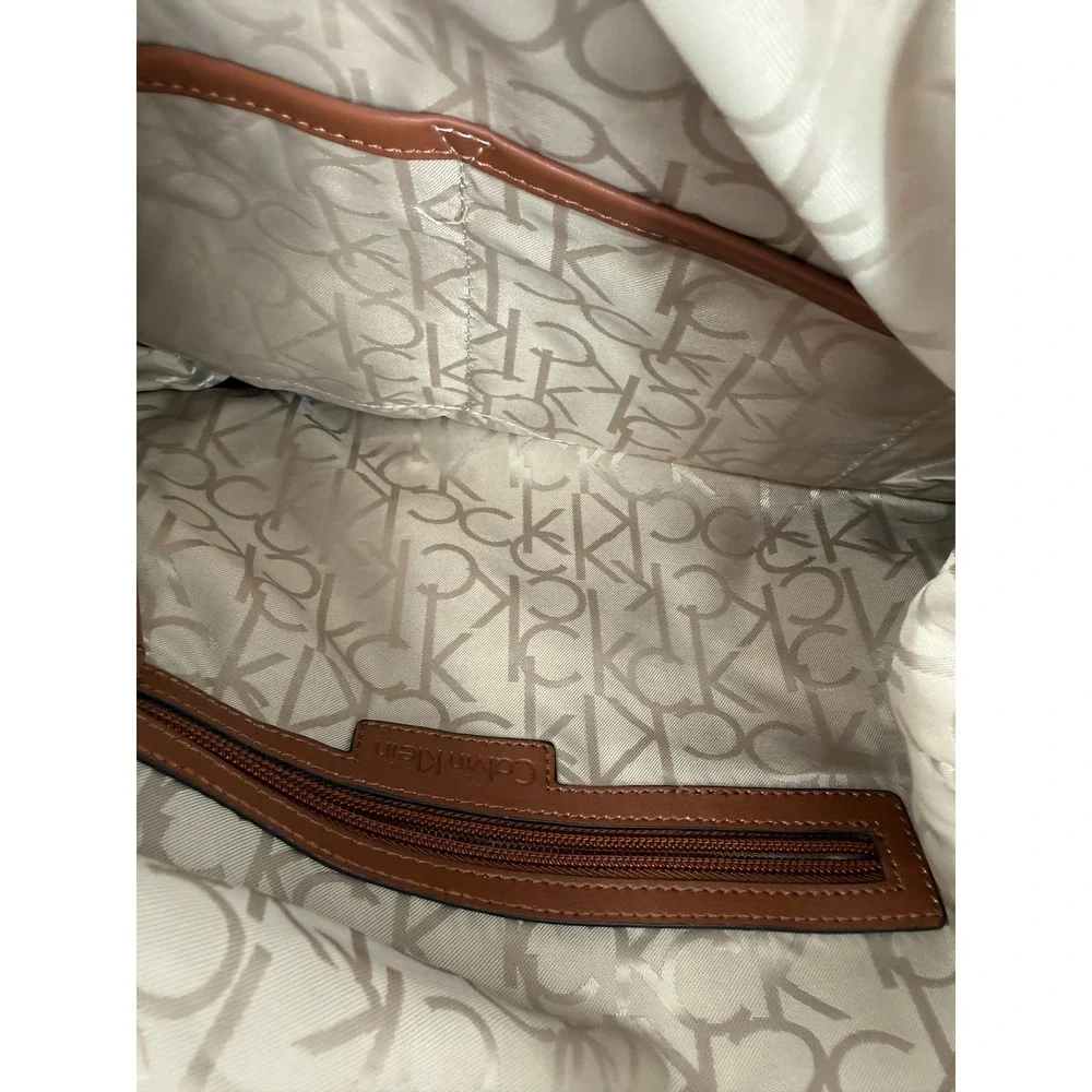 Calvin‎ Klein Crossbody Bag Womens Large Brown Monogram Logo Nylon Bag
